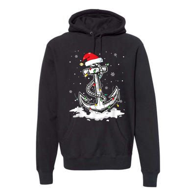 Anchor Boating Sailing Christmas Santa Hat Lights Funny Premium Hoodie