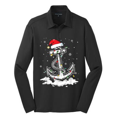 Anchor Boating Sailing Christmas Santa Hat Lights Funny Silk Touch Performance Long Sleeve Polo