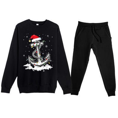 Anchor Boating Sailing Christmas Santa Hat Lights Funny Premium Crewneck Sweatsuit Set