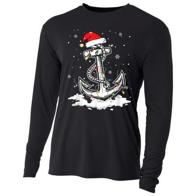 Anchor Boating Sailing Christmas Santa Hat Lights Funny Cooling Performance Long Sleeve Crew