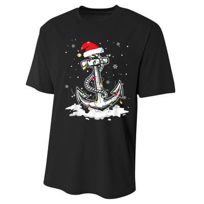 Anchor Boating Sailing Christmas Santa Hat Lights Funny Performance Sprint T-Shirt