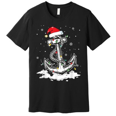 Anchor Boating Sailing Christmas Santa Hat Lights Funny Premium T-Shirt