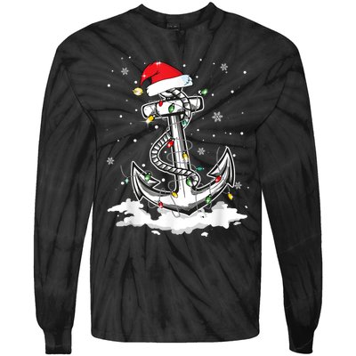 Anchor Boating Sailing Christmas Santa Hat Lights Funny Tie-Dye Long Sleeve Shirt