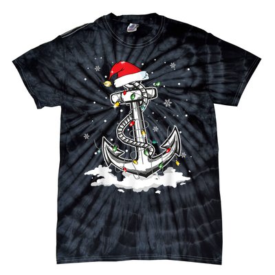 Anchor Boating Sailing Christmas Santa Hat Lights Funny Tie-Dye T-Shirt