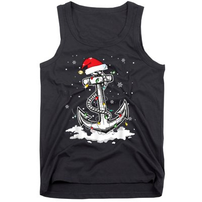 Anchor Boating Sailing Christmas Santa Hat Lights Funny Tank Top