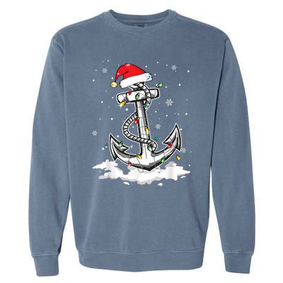 Anchor Boating Sailing Christmas Santa Hat Lights Funny Garment-Dyed Sweatshirt