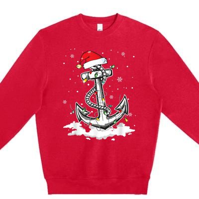 Anchor Boating Sailing Christmas Santa Hat Lights Funny Premium Crewneck Sweatshirt