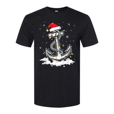 Anchor Boating Sailing Christmas Santa Hat Lights Funny Softstyle CVC T-Shirt