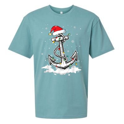 Anchor Boating Sailing Christmas Santa Hat Lights Funny Sueded Cloud Jersey T-Shirt