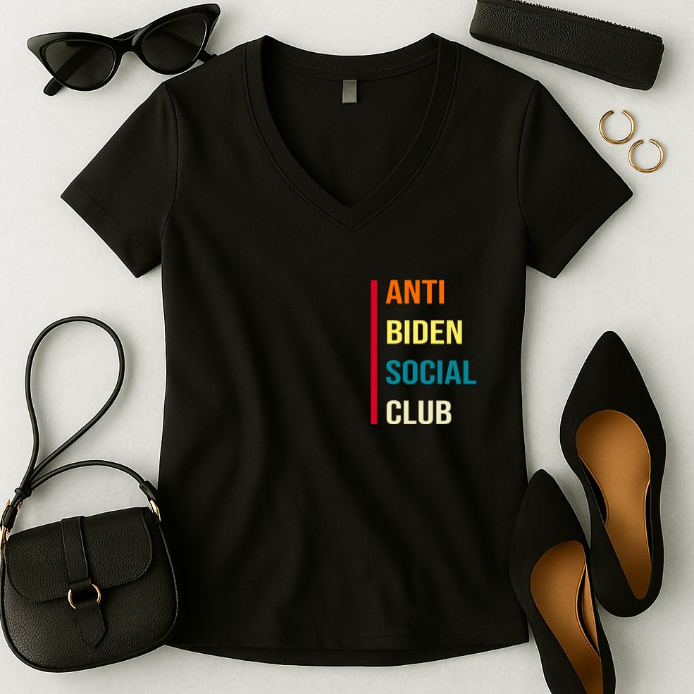Anti Biden Social Club Pocket Logo Women's V-Neck T-Shirt
