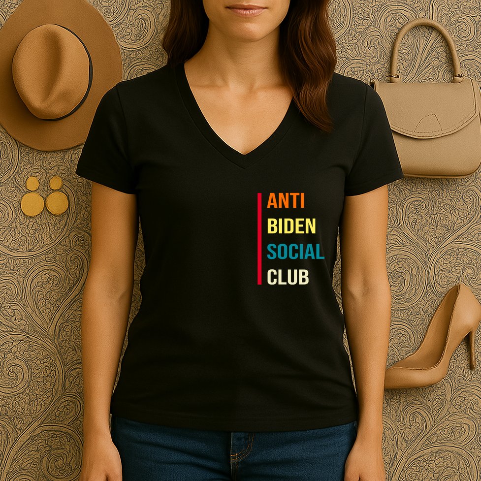 Anti Biden Social Club Pocket Logo Women's V-Neck T-Shirt