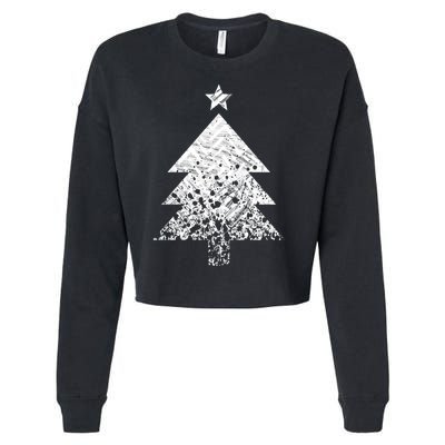 Abstract Big Christmas Tree Cropped Pullover Crew