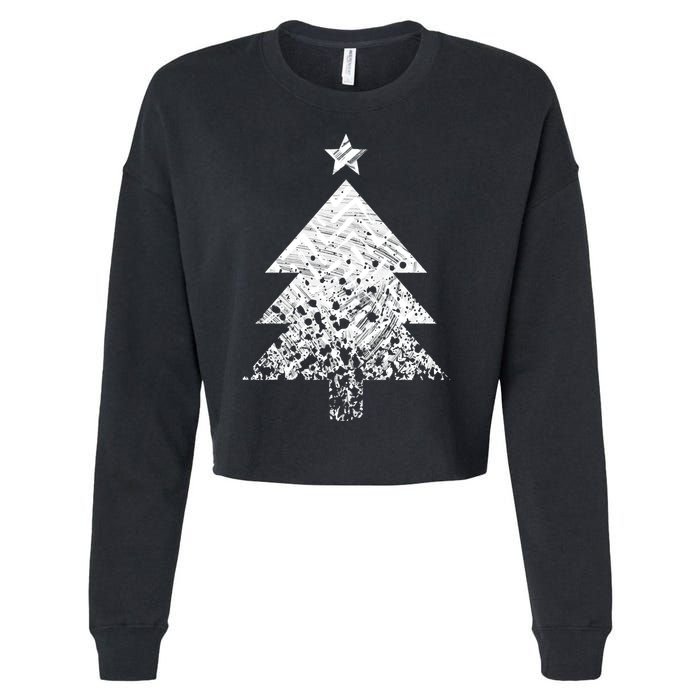 Abstract Big Christmas Tree Cropped Pullover Crew