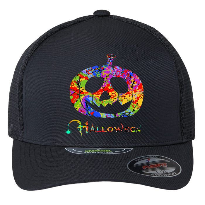 Abstract Halloween Pumpkin Flexfit Unipanel Trucker Cap