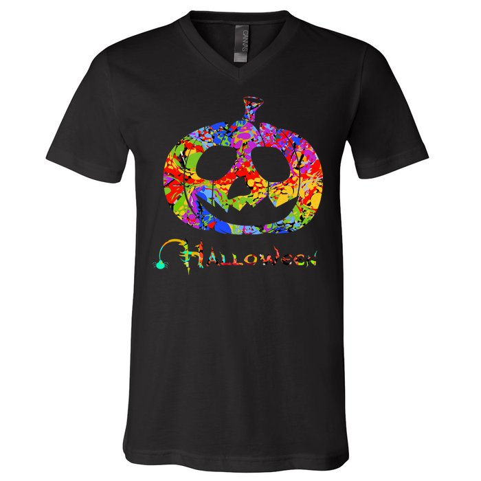 Abstract Halloween Pumpkin V-Neck T-Shirt