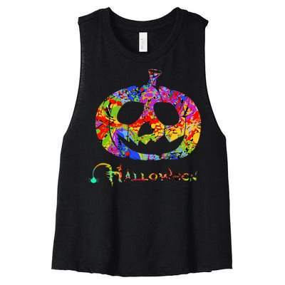 Abstract Halloween Pumpkin Women's Racerback Cropped Tank