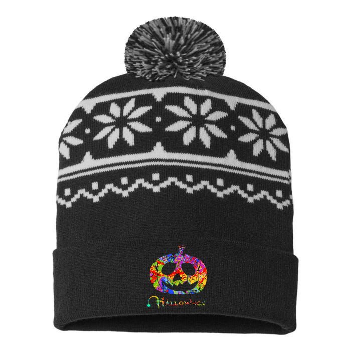 Abstract Halloween Pumpkin USA-Made Snowflake Beanie