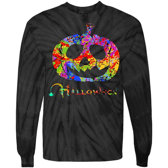 Abstract Halloween Pumpkin Tie-Dye Long Sleeve Shirt