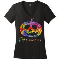 Abstract Halloween Pumpkin Women's V-Neck T-Shirt