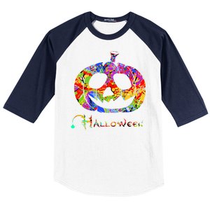 Abstract Halloween Pumpkin Baseball Sleeve Shirt