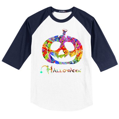 Abstract Halloween Pumpkin Baseball Sleeve Shirt