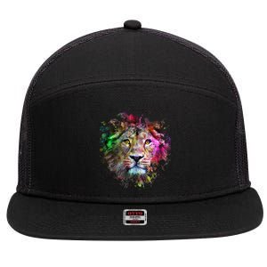 Abstract Lion 7 Panel Mesh Trucker Snapback Hat