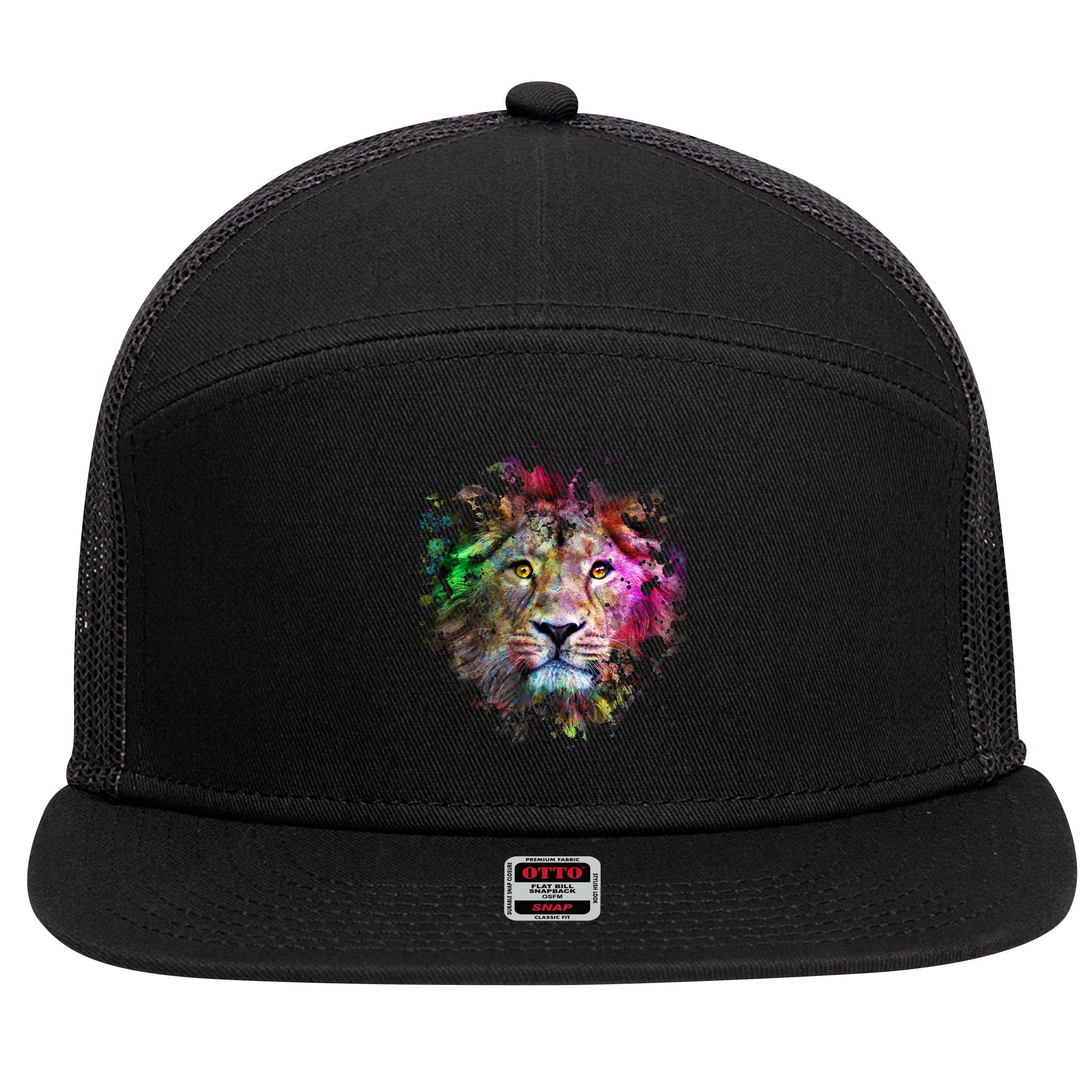 Abstract Lion 7 Panel Mesh Trucker Snapback Hat