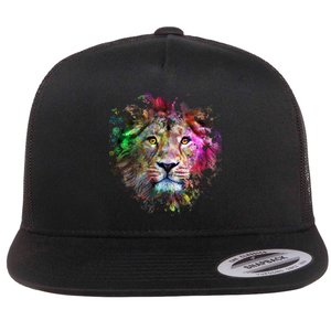 Abstract Lion Flat Bill Trucker Hat