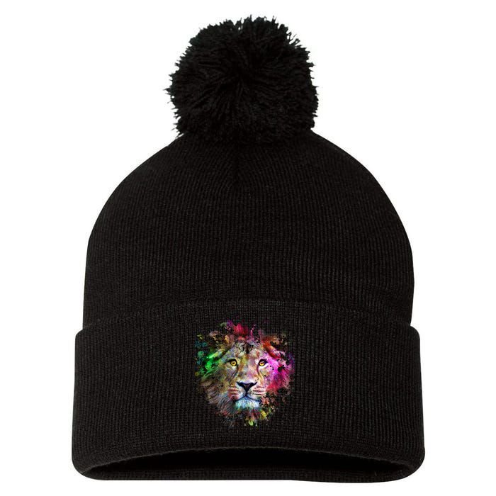 Abstract Lion Pom Pom 12in Knit Beanie