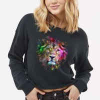 Abstract Lion Cropped Pullover Crew
