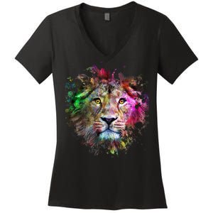 Abstract Lion Women's V-Neck T-Shirt