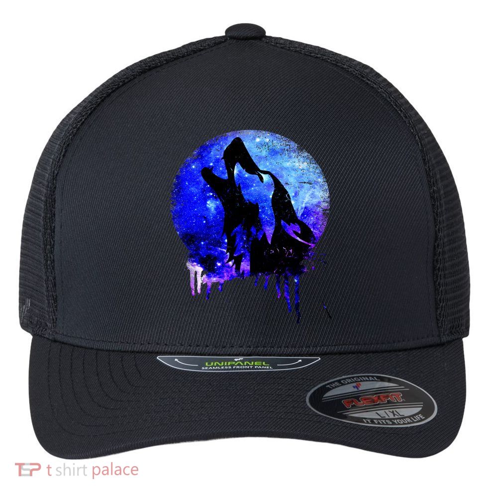 Abstract Moon Wolf Flexfit Unipanel Trucker Cap
