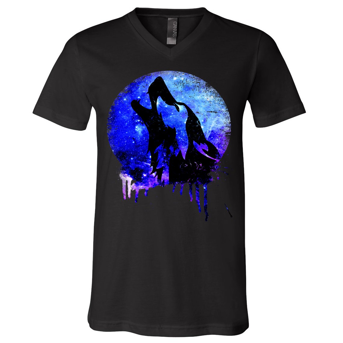 Abstract Moon Wolf V-Neck T-Shirt