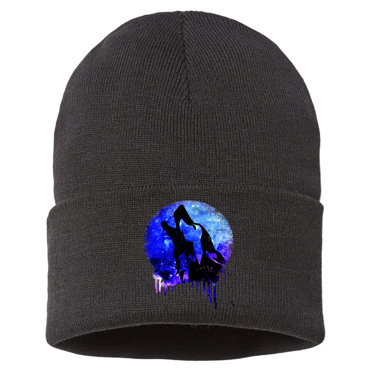 Abstract Moon Wolf Sustainable Knit Beanie