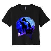 Abstract Moon Wolf Women's Crop Top Tee