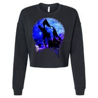 Abstract Moon Wolf Cropped Pullover Crew