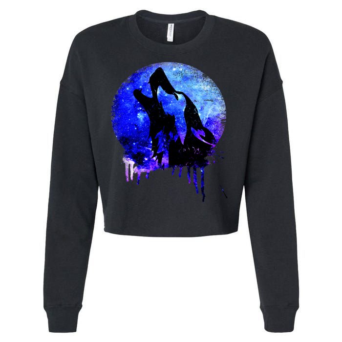 Abstract Moon Wolf Cropped Pullover Crew