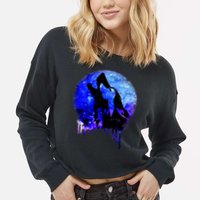 Abstract Moon Wolf Cropped Pullover Crew