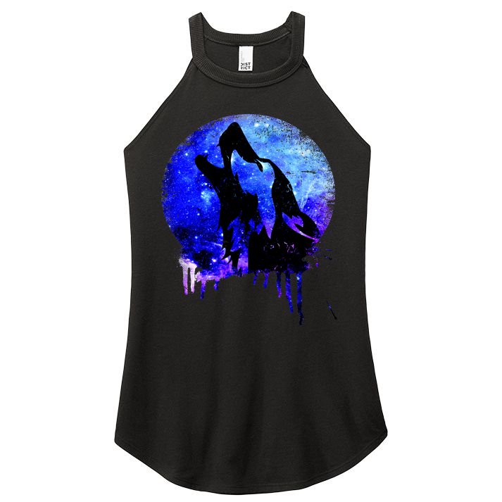 Abstract Moon Wolf Women's Perfect Tri Rocker Tank