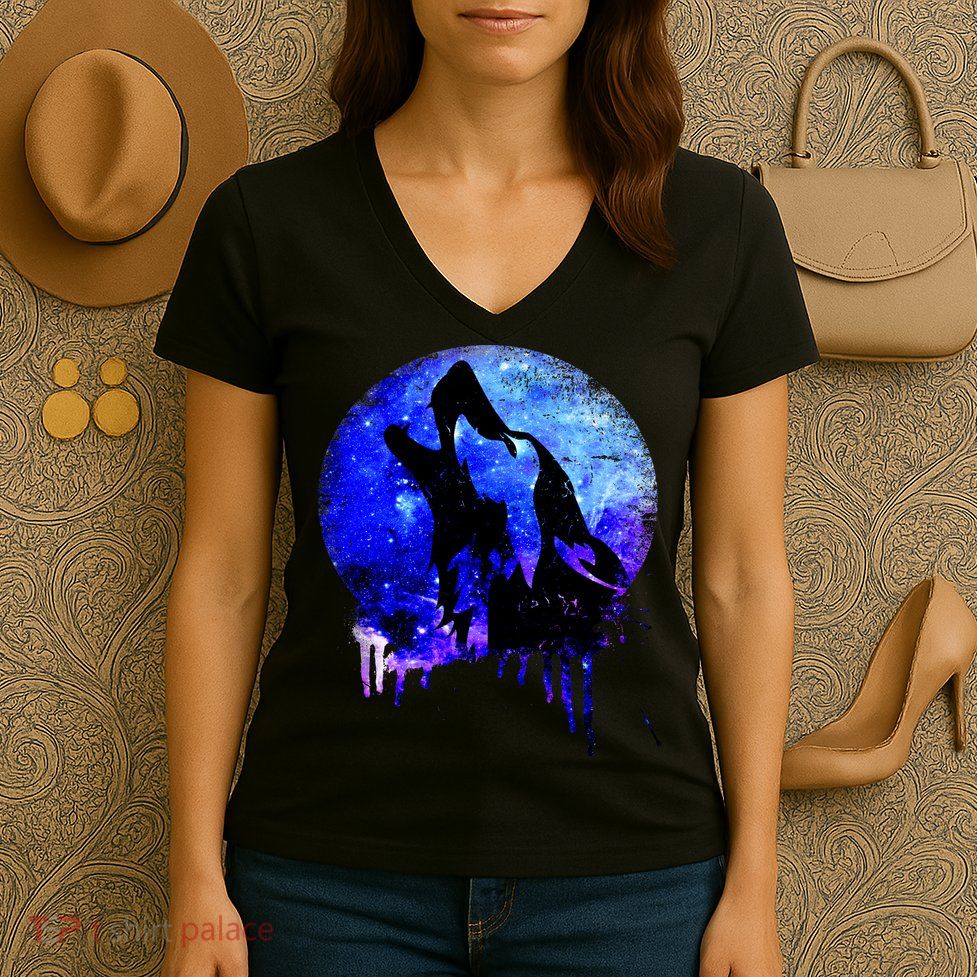 Abstract Moon Wolf Women's V-Neck T-Shirt