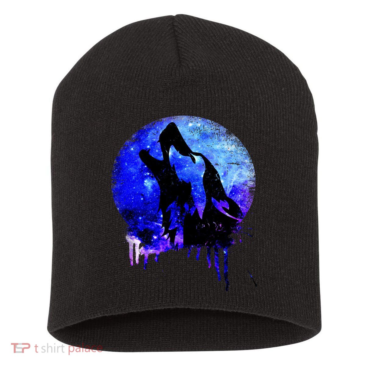 Abstract Moon Wolf Short Acrylic Beanie