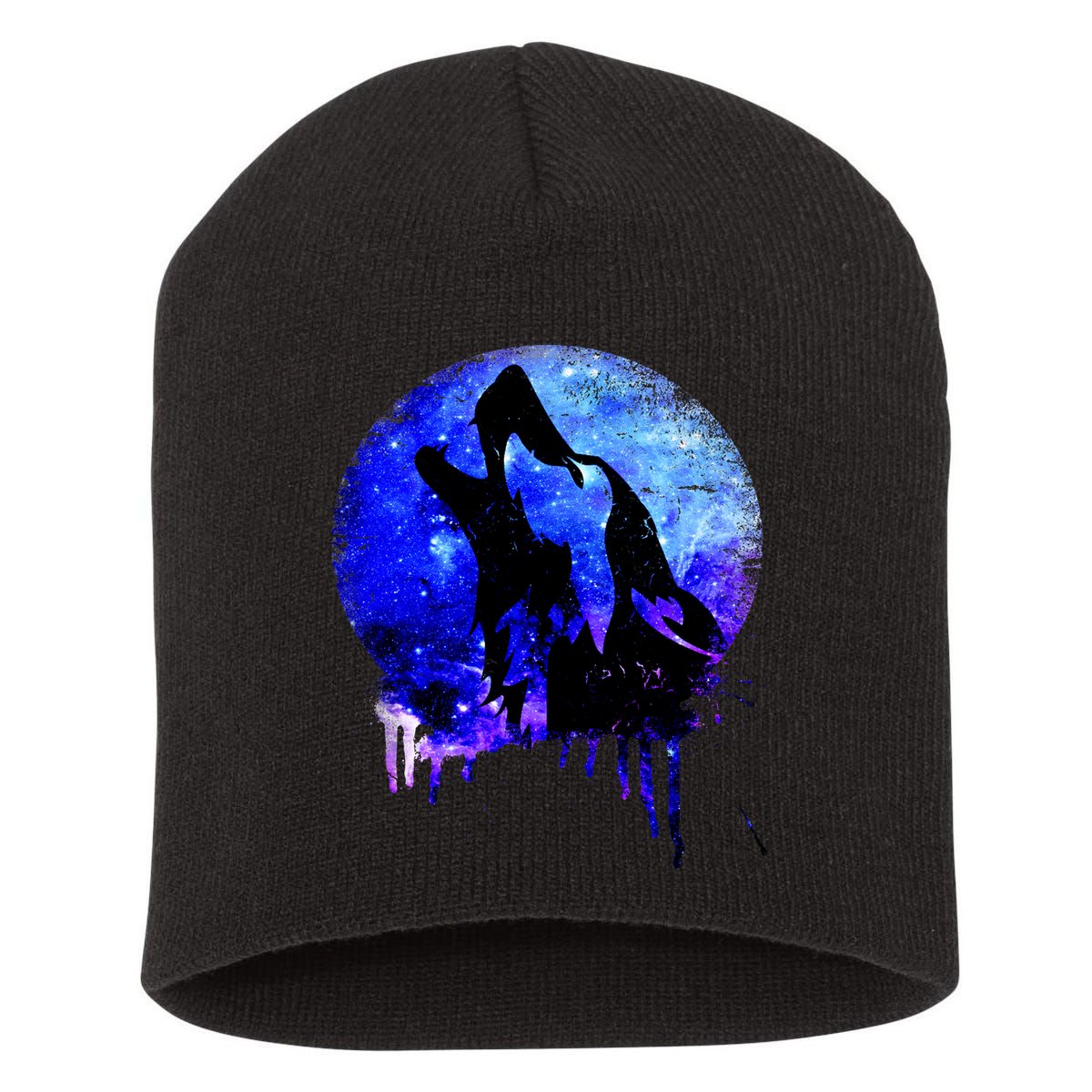 Abstract Moon Wolf Short Acrylic Beanie