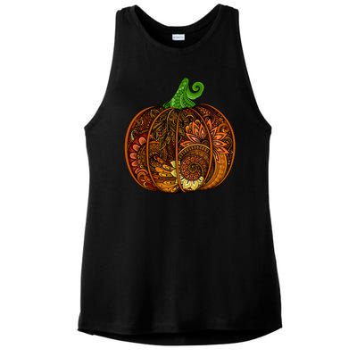 Abstract Pumpkin Thanksgiving Logo Ladies PosiCharge Tri-Blend Wicking Tank