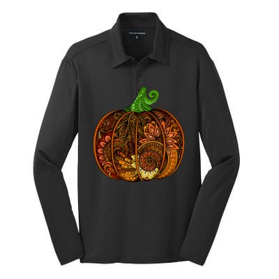 Abstract Pumpkin Thanksgiving Logo Silk Touch Performance Long Sleeve Polo