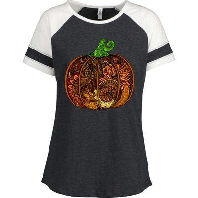 Abstract Pumpkin Thanksgiving Logo Enza Ladies Jersey Colorblock Tee