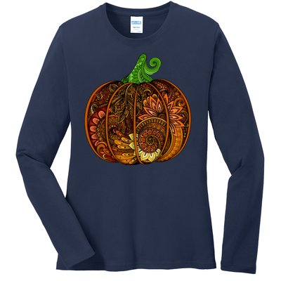 Abstract Pumpkin Thanksgiving Logo Ladies Long Sleeve Shirt