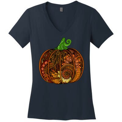 Abstract Pumpkin Thanksgiving Logo Women's V-Neck T-Shirt