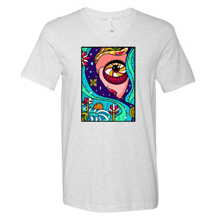 Abstract Sky Girl V-Neck T-Shirt