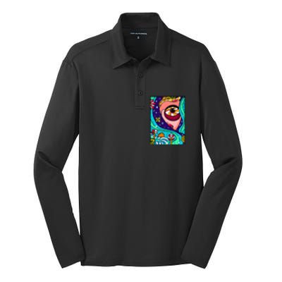 Abstract Sky Girl Silk Touch Performance Long Sleeve Polo