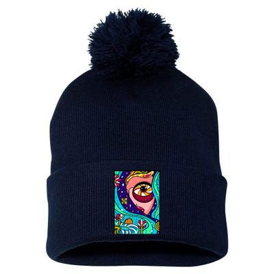 Abstract Sky Girl Pom Pom 12in Knit Beanie